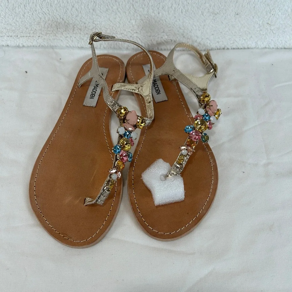 Steve Madden Gold Jeweled T-Strap Sandals
